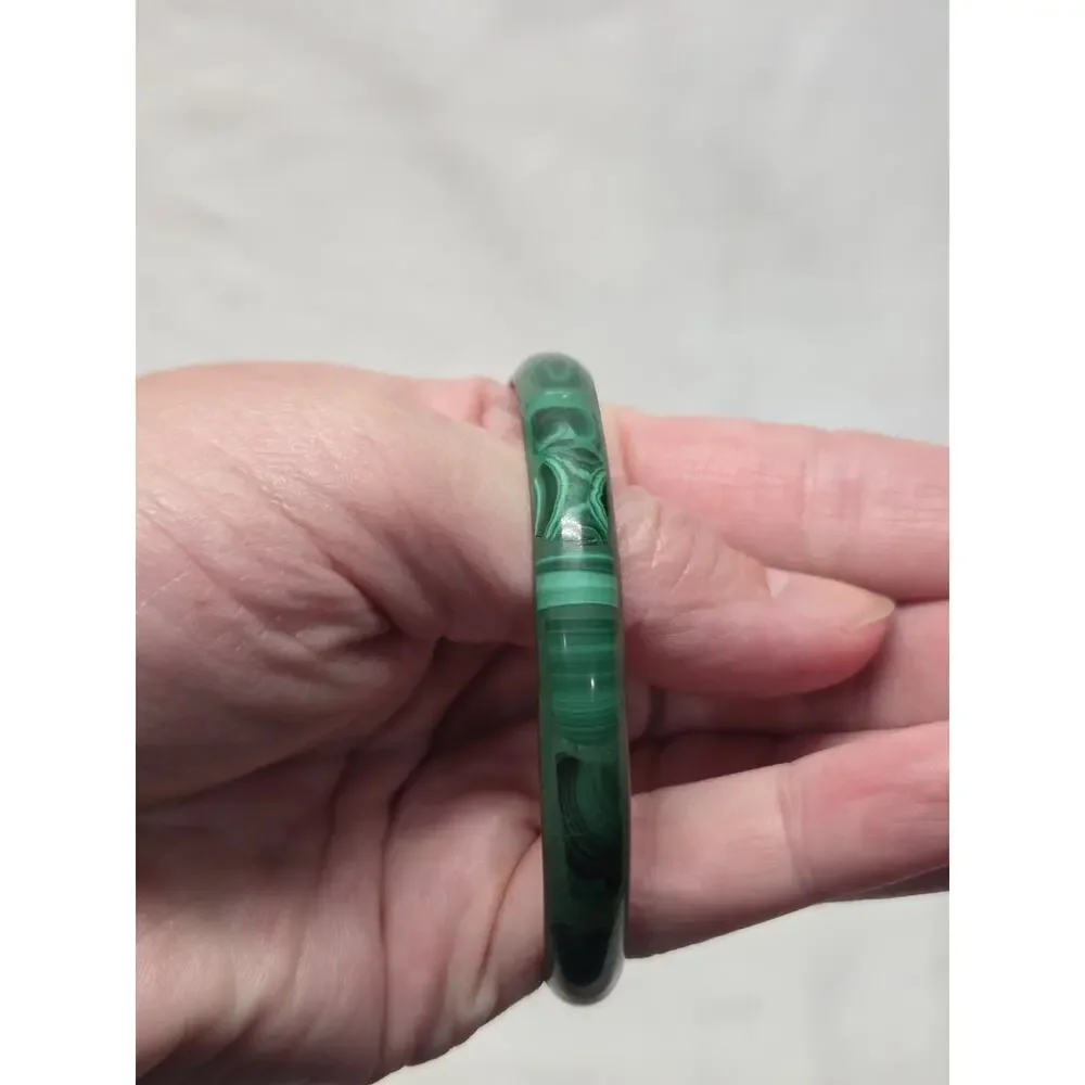 Bangle Bracelet Women OS Green Malachite Brass Inlay Vintage Boho Jewelry Earthy